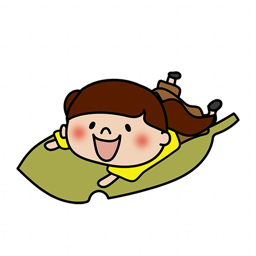 大きな落ち葉に乗る子供（女の子2）