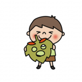 落ち葉のお面を持つ子供（男の子2）