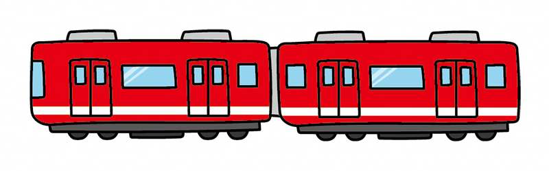 連結している赤い電車