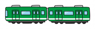 連結している緑の電車