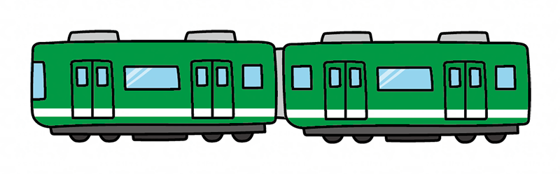連結している緑の電車