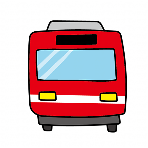 正面から見た赤い電車