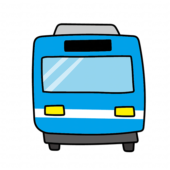 正面から見た青い電車