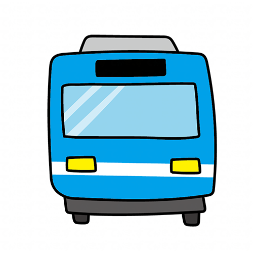 正面から見た青い電車