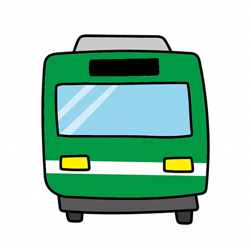 正面から見た緑の電車