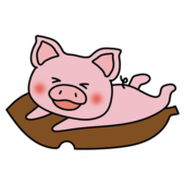 大きな落ち葉に乗るぶた