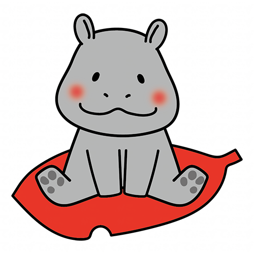 大きな落ち葉に乗るカバ
