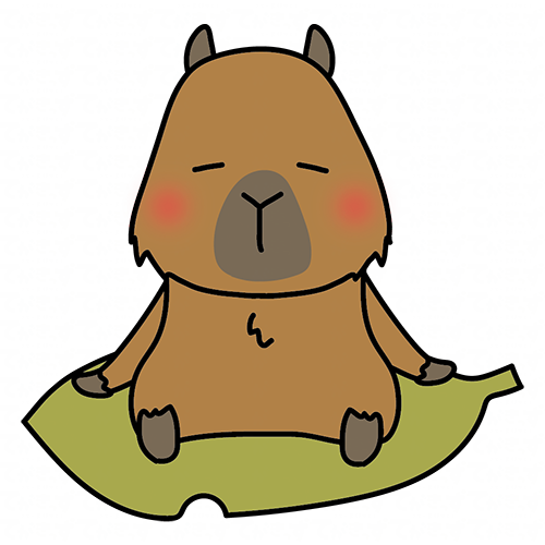 大きな落ち葉に乗るカピバラ