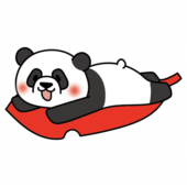 大きな落ち葉に乗るパンダ