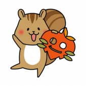 落ち葉のお面を持つリス