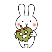 落ち葉のお面を持つ白いうさぎ